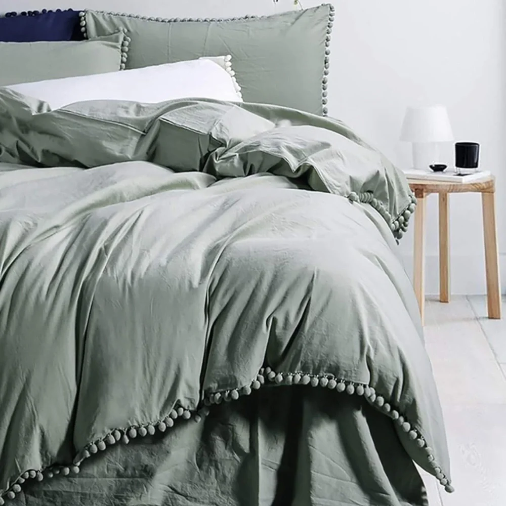 Elegant Pom Fringe Twin Duvet Cover Set (2 Piece)